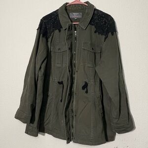 TORRID Dark Green Black Lace Applique Military Jacket Size 2